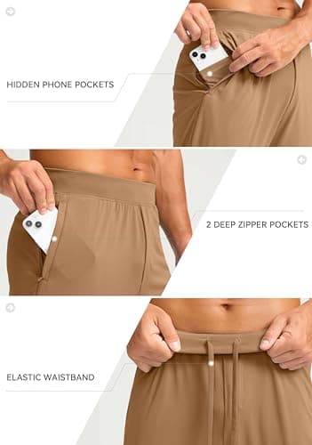 Soothfeel Men's Joggers with Zipper Pockets Golf Joggers Lightweight Sweatpants Athletic Workout Pants for Men Track 30" (Dark Khaki, S) - Thumbnail 3