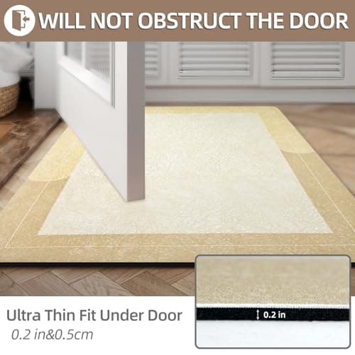 Large Bath Mat Rug, Rubber Non Slip Bath Mat Super Absorbent Quick Dry Bathroom Floor Mat Thin Bathroom Rugs Fit Under Door-Shower Rug for in Front of Bathtub Shower,Beige, Easy to clean, 23.6"x35.4" - Thumbnail 6