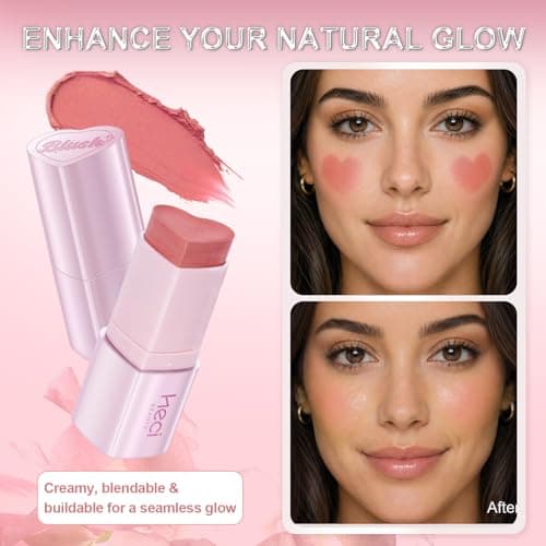 Blush Stick, Cream Blush for Cheeks & Lips, Easy to Blend, Heart-Shaped Soft Shimmer Finish, Natural Dewy Glow, Buildable Color, Long-Lasting, Travel-Friendly, ROSEWOOD, 0.25 oz - Thumbnail 3