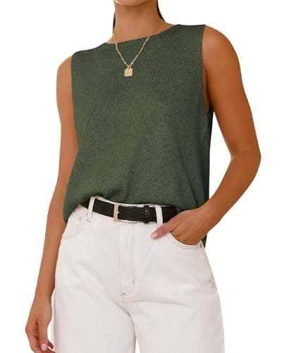 BTFBM Sleeveless Sweater Tops for Women 2026 Crew Neck Lightweight Casual Loose Tank Summer Outfits Fashion Clothing(Army Green, XX-Large) - Image 1