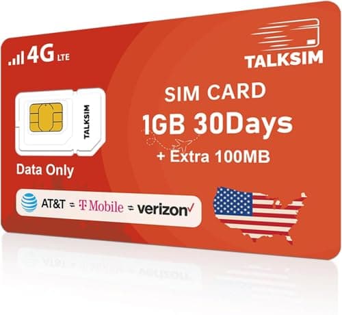 TALKSIM Data SIM Card 1.1GB 30Days Support Verizon, AT&T and T-Mobile, 4G LTE USA SIM Compatible with Unlocked Security Camera/GPS Tracker/Router/Mobile WiFi Hotspot/Tablet iot Devices - Image 1
