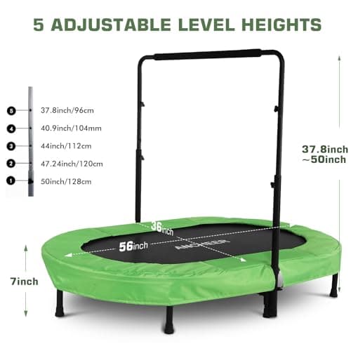 ANCHEER Trampoline for Kids, 56" Double Toddler Trampoline with Adjustable Handlebar, 220LBS Weight Capacity - Indoor/Outdoor Foldable Jumper for 2+ Users (ASTM Certified) - Thumbnail 5