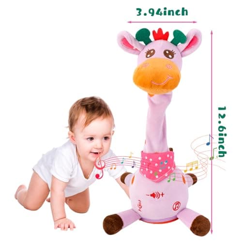MIAODAM Dancing Giraffe Singing 10 Children's Song, Stuffed Baby Toy Repeats What You Say, Christmas Colorful Glowing Plush Interactive Toys Easter Day Gifts for Kids (Purple Giraffe) - Thumbnail 5