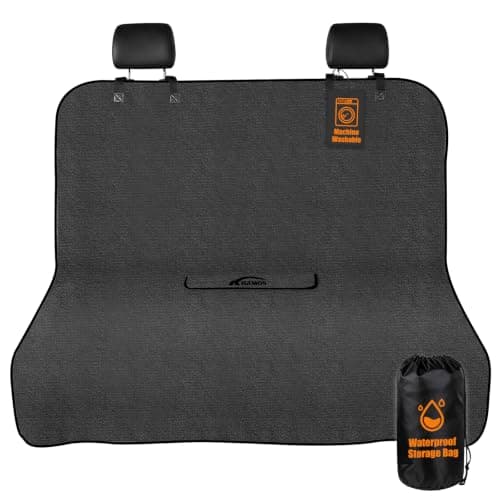 KIGEMOS Rear Bench Seat Cover, Waterproof, Sweatproof, Non-Slip Protector for Back Seat, Dual-Layer Microfiber Terry, Universal Fit for Cars, Trucks, SUVs – Embroidered Design (Gray, 1 Pack)