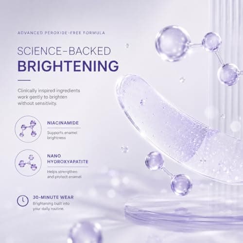 Purple Teeth Whitening Strips for Sensitive Teeth, Peroxide-Free Whitening Strips with Pap & Nano Hydroxyapatite, Helps Lift Coffee & Wine Stains, Enamel-Friendly 30-Minute Whitening, 28 Strips - Thumbnail 3