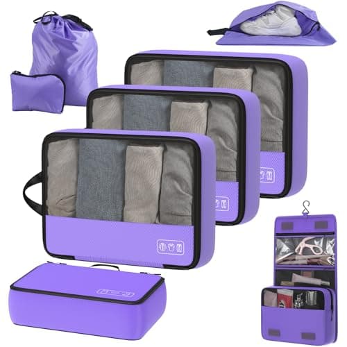 8-Piece Compression Packing Cubes for Travel, Elegant Ultralight Luggage Organizer Set for Women, Space Saving for Carry-On, Suitcase & Vacation Cruise Travel - Purple - Image 1