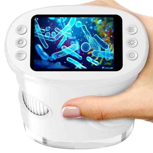 Handheld Microscope for Kids with 2.0" IPS Screen, Digital Outdoor Gifts Portable STEM Science Lab Toy, Rechargeable Pocket Microscope Age 8-12 Educational Gift for Boys & Girls, White