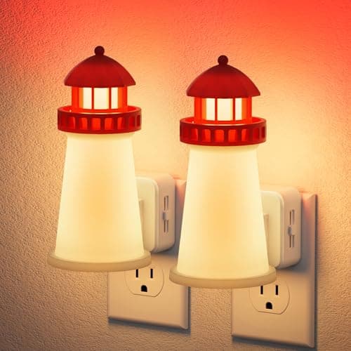 JandCase Night Lights Plug into Wall, [2 Pack] 3D Printed Beacon Night Light,3000K Plug in Nightlight with Dusk to Dawn Sensor,0-100LM Adjustable Brightness for Rooms Bathroom Hallway - Image 1