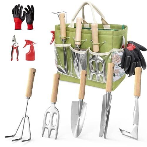 Garden Tools Set, 9-Piece Heavy Duty Gardening Tools with Clear Pocket Tote Bag, Stainless Steel Garden Hand Tools for Digging, Planting, Weeding and Pruning, Durable Gardening Kit - Image 1