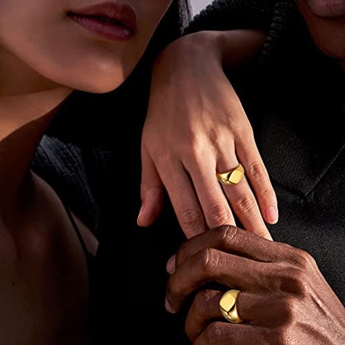 Bestyle 18K Gold Plated Band Ring Square Shape Gold Signet Ring Chunky Simple Plain Solid Stainless Steel Casual Ring Rerto Biker Statement Ring Stackable, Size 11 - Thumbnail 2