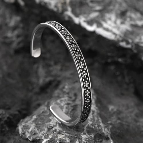 YWMAN Vintage Floral Cuff Bracelet, Flowers Engraved Bangle for Women, Stainless Steel - Thumbnail 2