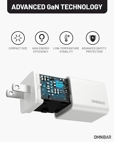 Omnibar iPhone 17/16 Charger, 2-Pack 20W GaN PD 3.0 PPS Fast USB C Charger Block, Compact Type C Power Adapter for iPhone 15/14/13/12, Samsung Galaxy S26/S25/S24, Speakers, Earbuds (White + Black) - Thumbnail 4