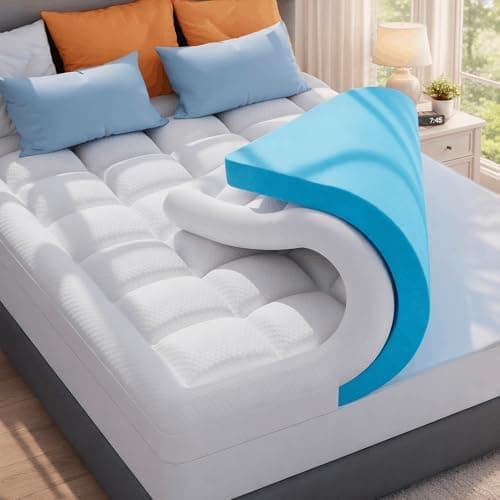 ELEMUSE 3 Inch Full Size Dual Layer Memory Foam Mattress Topper, 2 Inch Cooling Gel Foam, 1 Inch Soft Pillowtop Pad, Pressure Relief Bed Topper for Teen Room, Apartment & Guest Bed, Extra Support - Image 1