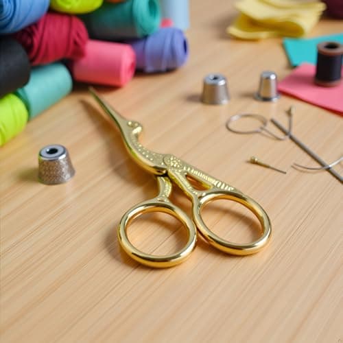 2PCS Gold Vintage Stork Embroidery Scissors, Premium Stainless Steel Sharp Bird Sewing Shears with 2 Leather Covers - Thumbnail 3