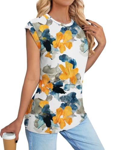 NORACORA Floral Tops for Women Summer Outfits 2026 Comfy Crew Neck T Shirts Chic Hawaiian Outfits Women Blouses Dressy Casual Spring Colored Shirts Multicolor Floral S - Thumbnail 4
