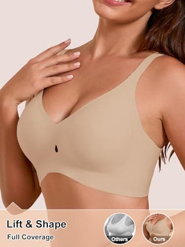 COCOMARTS Jelly Bras for Women No Underwire Seamless Push Up Bra Full Support Comfort Bralettes Wireless Plunge Everyday Bra Nude Medium - Thumbnail 2