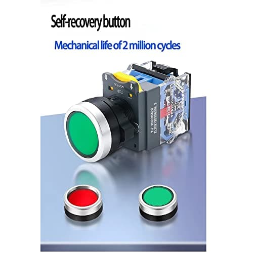 22mm Momentary Push Button Switch Red Green Yellow Start Stop Button Switch 1NO 1NC SPST Industrial Control Switch for Machinery Panel Car Boat RV - Thumbnail 4