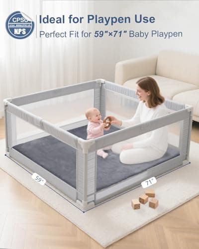 Thick Baby Play Mat for Floor,59 x 71 Playpen Mat,Large Tummy Time Foam Mats,Soft Surface & Plush Feel Nursery Rug,Easy Care with Non-Slip Cushioned for Infant,Kids and Toddler Crawling,Dark Grey - Thumbnail 4