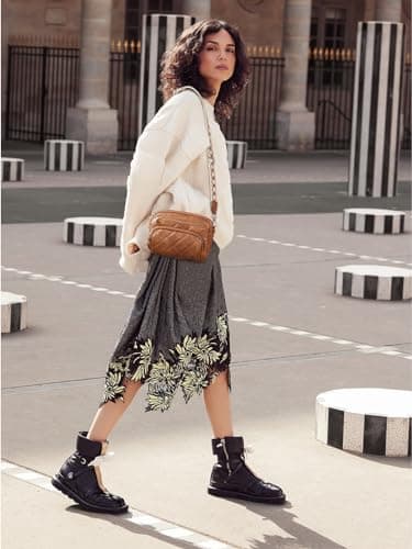 Telena Crossbody Bags for Women Small Crossbody Purses Quilted Vegan Leather with Guitar Strap Beige with Brown - Thumbnail 2