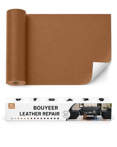 BOUYEER Leather Repair Patch Tape Kit,Self Adhesive Leather Repair for Sofa，Car Seat,Office Chair,Furniture,Jacket,Waterproof Strong Adhesive Vinyl Repair Kit. 16 in x 31 in,Light Brown