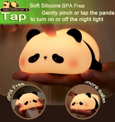 DREAMING MY DREAM Cute Panda Night Light, LED Squishy Novelty Animal Night Lamp, 3 Level Dimmable Nursery Nightlight for Breastfeeding Toddler Baby Kids Decor, Cool Gifts Kids (Panda Pangda) - Thumbnail 3