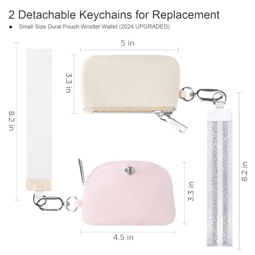 Mini Zip Around Dual Pouch Wristlet With 2 Straps Wristlet Keychain Wallet for Women Coin Purse Small Cute for Teen Girl - Thumbnail 2