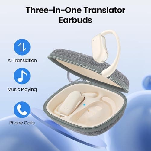 AI Translation Earbuds Real Time 164 Languages 80H Playtime Translator Ear Buds Audifonos Traductores Inglés Español Wireless Translating Earbuds Bluetooth Headphones for Travel Meeting Learning Beige - Thumbnail 5