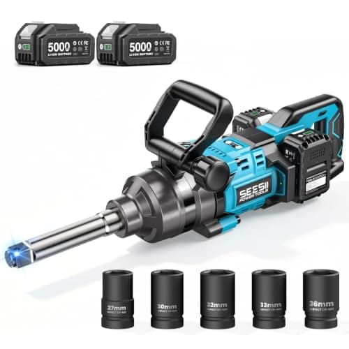 Seesii 1" Cordless Impact Wrench 2581.47 FT-LBS(3500 N.m) High Torque 7.88" Extended Anvil with 21V 2x5.0 Ah Battery, 6 Sockets&storage bag,LED for Truck,Vans,Tractor,Buses &Agri-Service,Construction - Image 1