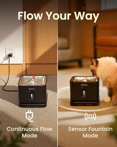 Pawccoli Cordless Cat Water Fountain, 3L/100oz Stainless Steel Tray, Cat Fountains for Drinking, Pet Water Fountains Indoor, Automatic Dog Water Bowl Dispenser, Rechargeable Battery Operated Black - Thumbnail 5
