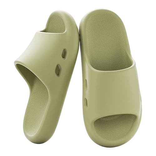 HUILONGJIA Cloud Slide Sandals for Women | Soft Comfy Woman Pillow House Slippers Non-slip Shower shoes Bath Pool Indoor Outdoor Use, Green Size 9-10 - Image 1
