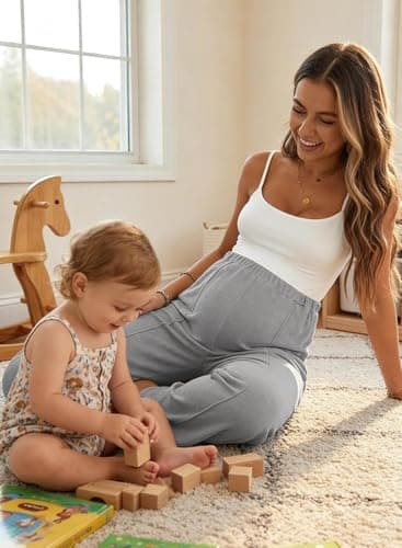 BLENCOT Women's Maternity Pants Spring Adjustable High Waisted Wide Leg Pregnancy Trousers Office Clothes Stretch Maternity Dress Pants with Pockets Grey S - Thumbnail 2