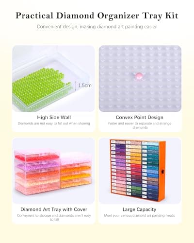 Diamond Art Storage for Beads Storage&Line-Up, 45 PCS 2-in-1 Diamond Painting Storage, Convex Point Bottom Design Diamond Art Accessories with Lids for Diamond Painting Crafters - Thumbnail 5