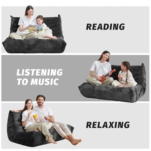 Homguava Bean Bag Chair, Giant Beanbag Chairs for Adults, Memory Foam Fireside Chair, Large Lazy Floor Sofa, Sofa Couch with High-Rebound Foam, Lounge Chair for Living Room, Bedroom (Grey, Loveseat) - Thumbnail 5
