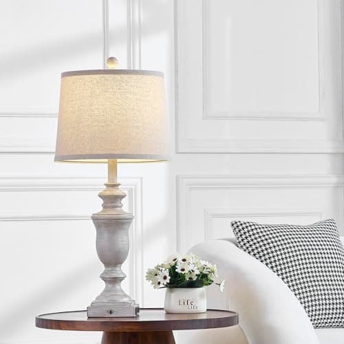 SAIWEYA 27.5" Set of 2 Farmhouse Table Lamps for Bedroom, 3 Way Dimmable Bedside Lamp with 2 USB +AC Outlet Nightstand Lamps for Living Room Resin Rustic Touch Lamps - Thumbnail 3