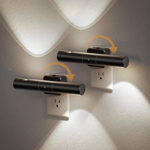 JandCase Dusk-to-Dawn Sensor Night Light, 5000K Daylight White Night Lights Plug into Wall, Adjustable Brightness 0-100LM, Dimmable LED Night Lights for Bathroom/Hallway/Bedroom/Stairway, 2 Pack - Image 1
