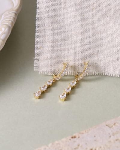 Dangle Earrings for Women 14K Gold Plated Diamond Hoop Earrings Dainty Cubic Zirconia Drop Earring Wedding Jewelry for Brides - Thumbnail 5