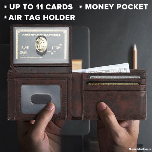 furid Slim AirTag Wallet for Men: Minimalist Full Grain Leather Card Holder - Thumbnail 2