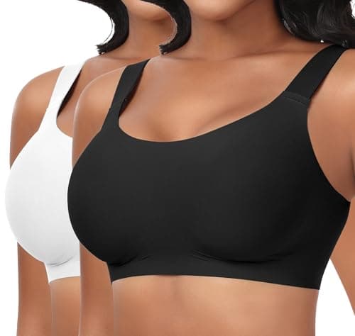 Ganado Seamless Wireless Bras for Women Full Coverage No Underwire Supportive Bras Padded T Shirt Bra Comfort Bralette (Black+White, X-Large) - Image 1
