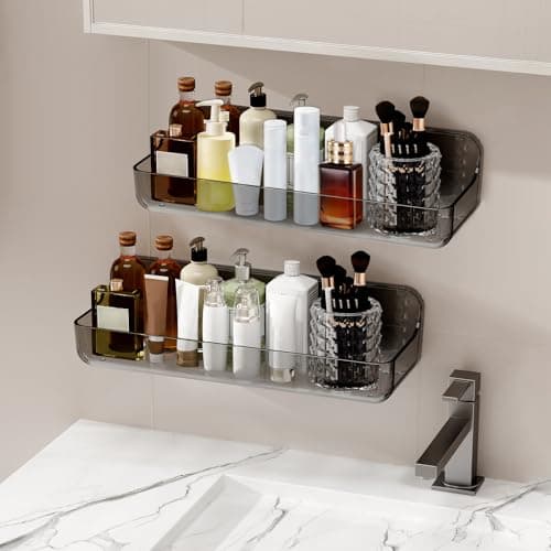Diesisa 2pc Acrylic Wall Mounted Shower Caddy, Adhesive Shelf, Bathroom Shelves for Wall, Self Adhesive Organizer, No Drilling Hang Walls, for Bathroom, Kitchen, Living Room - Image 1