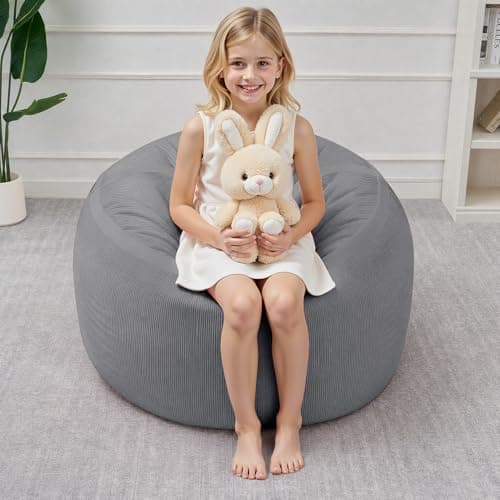 HABUTWAY Bean Bag Chair, 2FT Bean Bag Chairs with Memory Foam Filling, Small Beanbag Chairs with Portable Handle, Comfy Bean Bag Sofa for Living Room Bedroom Reading Room, Light Grey - Thumbnail 3
