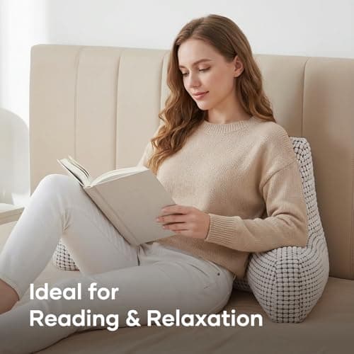 NOONTIDE Reading Pillow with Top Handle,Uniquely Designed Soft Fabric, Ergonomic Back Support for Bed,Cover Washable Sit up Pillow,Watching TV/Gaming/Relaxing(White) - Thumbnail 6