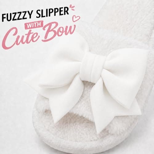 FairyCasa Women’s Fuzzy Slippers Cute Bow House Slippers for Women Soft Cozy Indoor Outdoor Lightweight House Shoes Gift for Women - Thumbnail 2