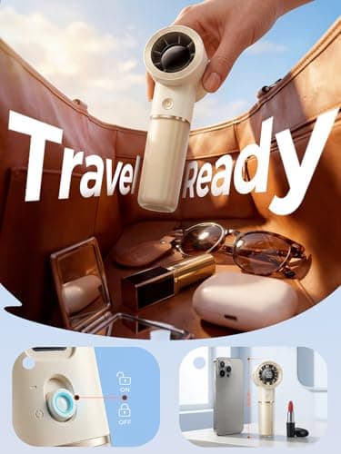 Cheerair Handheld Portable Fan, 6-Speed Powerful Mini Personal Fan, Rechargeable 5000mAh Battery with Up to 15 Hours Runtime, Pocket Turbo Fan with Smart LED Display, Ideal for Travel, Camping, Makeup - Thumbnail 5