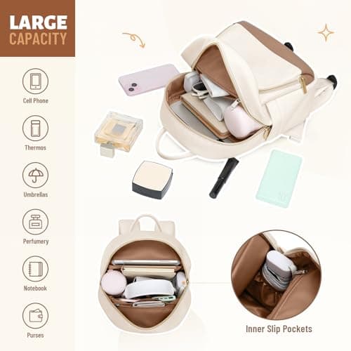 MDODO Small Backpack for Women Lightweight Stylish Mini Backpack Daypack Purses Cute Bookbag for Casual College Travel Daily,fit 10.9Inch iPad,Beige - Thumbnail 3