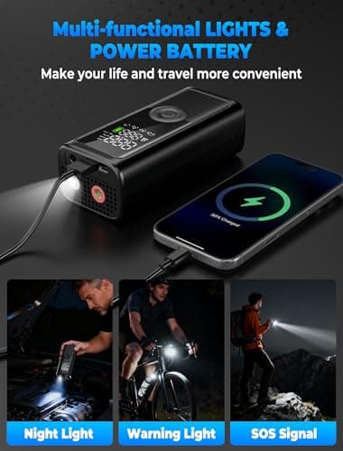 Tire Inflator Portable Air Compressor, 150PSI Cordless Tire Inflator, Auto-Off & LED Light, 10000mAh Battery Powered Bike Pump with Gauge for Car, Motorcycle, Bike, Balls & More - Thumbnail 5