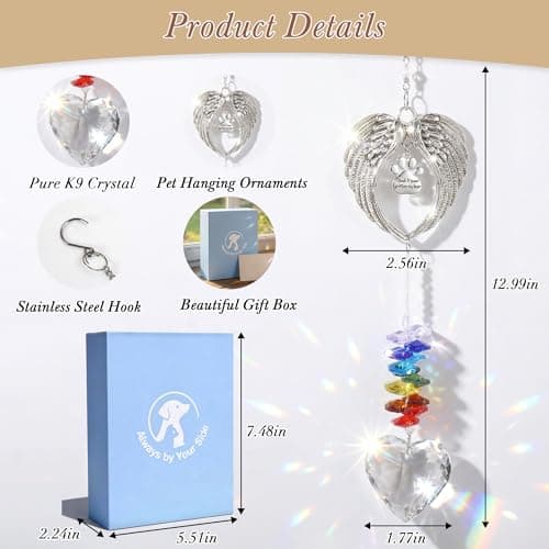 COSOWO Handcrafted Pet Memorial Crystal Ornament Rainbow Prism Sun Catcher with Keepsake Card, Sympathy Gift for Loss of Dog or Cat Paw Designs, Heart - Thumbnail 5