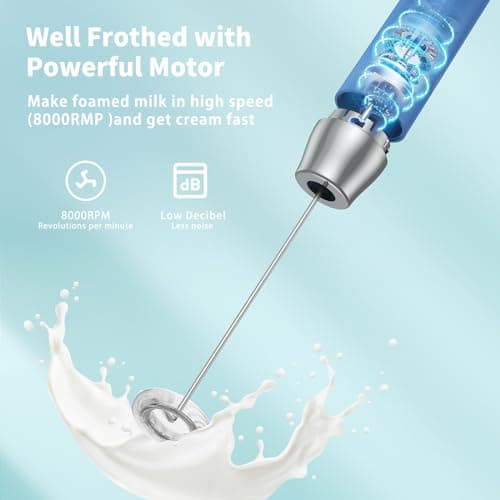 Maestri House Rechargeable Milk Frother with Stand, LunaFro Handheld Electric Foam Maker Waterproof Detachable Stainless Steel Whisk Drink Mixer Foamer for Lattes, Cappuccino - Thumbnail 4