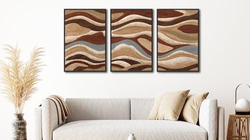 Large Framed Abstract Wall Art - Brown Mountain Range Wall Decor Painting 24"x36" Set of 3 Modern Prints Rustic Retro Canvas Pictures for Living Room Bedroom Office Artwork - Thumbnail 4