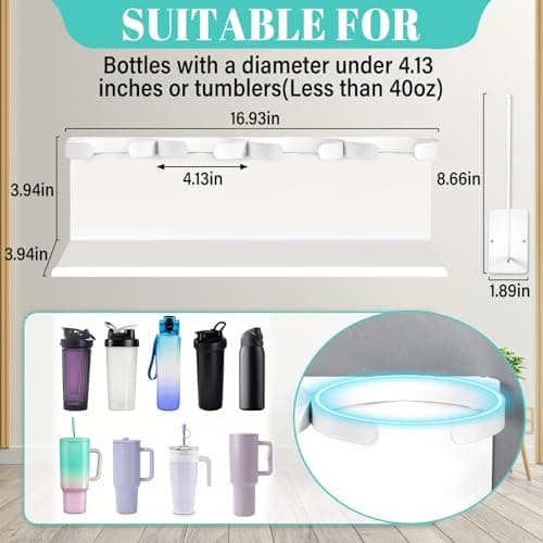 Magnetic Cup Holder for Fridge,8 Cups Water Bottle Organizer for Stanley 30 40 oz with Tumbler Lid Organizer,High Capacity Heavy Duty Kitchen Storage Rack Accessories - Thumbnail 5