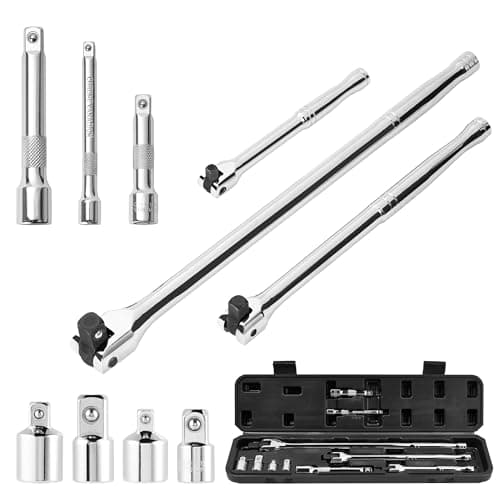 KOOPOOL 10 PC Breaker Bar Set, 3/8" 1/2" 1/4" Drive, 180° Rotatable Head - Image 1